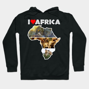 I Love Africa Wildlife Collage Map Hoodie